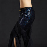Max Belly Dance Hip Scarf Shining Triangle Tassel Hip Scarves Skirt Balck