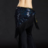 Max Belly Dance Hip Scarf Shining Triangle Tassel Hip Scarves Skirt Balck