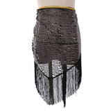Max Belly Dance Hip Scarf Shining Triangle Tassel Hip Scarves Skirt Balck