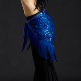 Max Belly Dance Hip Scarf Shining Triangle Tassel Hip Scarves Skirt Royal Blue