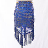 Max Belly Dance Hip Scarf Shining Triangle Tassel Hip Scarves Skirt Royal Blue