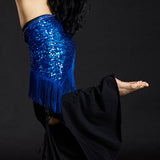 Max Belly Dance Hip Scarf Shining Triangle Tassel Hip Scarves Skirt Royal Blue