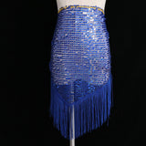 Max Belly Dance Hip Scarf Shining Triangle Tassel Hip Scarves Skirt Royal Blue