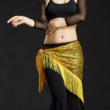 Max Belly Dance Hip Scarf Shining Triangle Tassel Hip Scarves Skirt Yellow