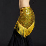 Max Belly Dance Hip Scarf Shining Triangle Tassel Hip Scarves Skirt Yellow