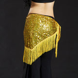 Max Belly Dance Hip Scarf Shining Triangle Tassel Hip Scarves Skirt Yellow