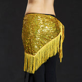 Max Belly Dance Hip Scarf Shining Triangle Tassel Hip Scarves Skirt Yellow