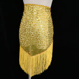 Max Belly Dance Hip Scarf Shining Triangle Tassel Hip Scarves Skirt Yellow