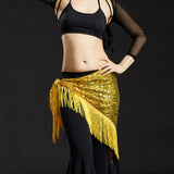 Max Belly Dance Hip Scarf Shining Triangle Tassel Hip Scarves Skirt Yellow