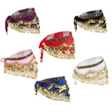Max Velvet Dangling Gold Coins Belly Dancing Hip Skirt Scarf Wrap Belt Purple