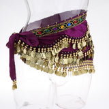 Max Velvet Dangling Gold Coins Belly Dancing Hip Skirt Scarf Wrap Belt Purple