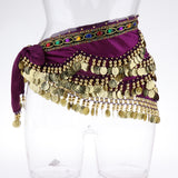 Max Velvet Dangling Gold Coins Belly Dancing Hip Skirt Scarf Wrap Belt Purple