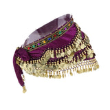 Max Velvet Dangling Gold Coins Belly Dancing Hip Skirt Scarf Wrap Belt Purple