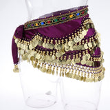 Max Velvet Dangling Gold Coins Belly Dancing Hip Skirt Scarf Wrap Belt Purple