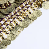 Max Velvet Dangling Gold Coins Belly Dancing Hip Skirt Scarf Wrap Belt Purple