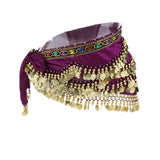 Max Velvet Dangling Gold Coins Belly Dancing Hip Skirt Scarf Wrap Belt Purple
