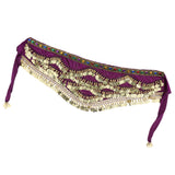 Max Velvet Dangling Gold Coins Belly Dancing Hip Skirt Scarf Wrap Belt Purple
