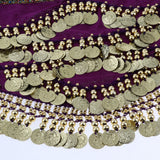Max Velvet Dangling Gold Coins Belly Dancing Hip Skirt Scarf Wrap Belt Purple