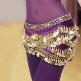 Max Velvet Dangling Gold Coins Belly Dancing Hip Skirt Scarf Wrap Belt Purple