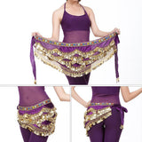 Max Velvet Dangling Gold Coins Belly Dancing Hip Skirt Scarf Wrap Belt Purple