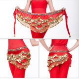 Max Velvet Dangling Gold Coins Belly Dancing Hip Skirt Scarf Wrap Belt Red