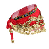 Max Velvet Dangling Gold Coins Belly Dancing Hip Skirt Scarf Wrap Belt Red