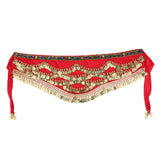 Max Velvet Dangling Gold Coins Belly Dancing Hip Skirt Scarf Wrap Belt Red