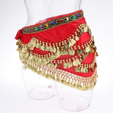Max Velvet Dangling Gold Coins Belly Dancing Hip Skirt Scarf Wrap Belt Red