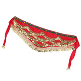 Max Velvet Dangling Gold Coins Belly Dancing Hip Skirt Scarf Wrap Belt Red