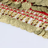 Max Velvet Dangling Gold Coins Belly Dancing Hip Skirt Scarf Wrap Belt Red