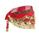 Max Velvet Dangling Gold Coins Belly Dancing Hip Skirt Scarf Wrap Belt Red