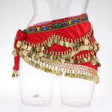 Max Velvet Dangling Gold Coins Belly Dancing Hip Skirt Scarf Wrap Belt Red