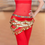 Max Velvet Dangling Gold Coins Belly Dancing Hip Skirt Scarf Wrap Belt Red