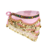 Max Velvet Dangling Gold Coins Belly Dancing Hip Skirt Scarf Wrap Belt Pink