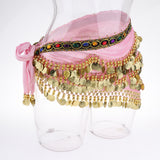 Max Velvet Dangling Gold Coins Belly Dancing Hip Skirt Scarf Wrap Belt Pink