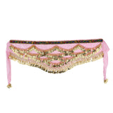 Max Velvet Dangling Gold Coins Belly Dancing Hip Skirt Scarf Wrap Belt Pink