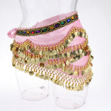Max Velvet Dangling Gold Coins Belly Dancing Hip Skirt Scarf Wrap Belt Pink