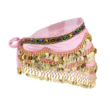 Max Velvet Dangling Gold Coins Belly Dancing Hip Skirt Scarf Wrap Belt Pink