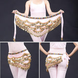 Max Velvet Dangling Gold Coins Belly Dancing Hip Skirt Scarf Wrap Belt Pink