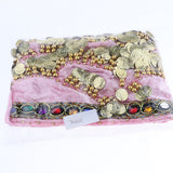 Max Velvet Dangling Gold Coins Belly Dancing Hip Skirt Scarf Wrap Belt Pink