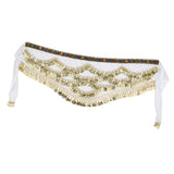 Velvet Dangling Gold Coins Belly Dancing Hip Skirt Scarf Wrap Belt White