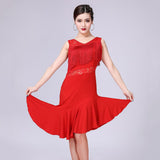 Max Latin Tassel Dance Dress Fringe Stage Performance Costume Dancewear M Red
