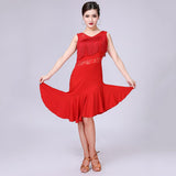 Max Latin Tassel Dance Dress Fringe Stage Performance Costume Dancewear M Red