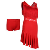 Max Latin Tassel Dance Dress Fringe Stage Performance Costume Dancewear M Red