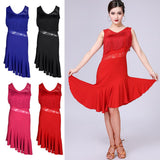 Max Latin Tassel Dance Dress Fringe Stage Performance Costume Dancewear M Red