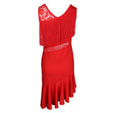 Max Latin Tassel Dance Dress Fringe Stage Performance Costume Dancewear L Red