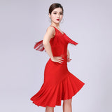 Max Latin Tassel Dance Dress Fringe Stage Performance Costume Dancewear L Red