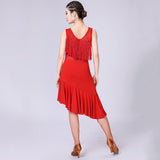 Max Latin Tassel Dance Dress Fringe Stage Performance Costume Dancewear L Red