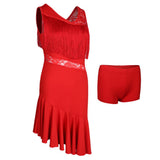 Max Latin Tassel Dance Dress Fringe Stage Performance Costume Dancewear L Red