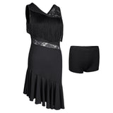 Max Latin Tassel Dance Dress Fringe Stage Performance Costume Dancewear M Black